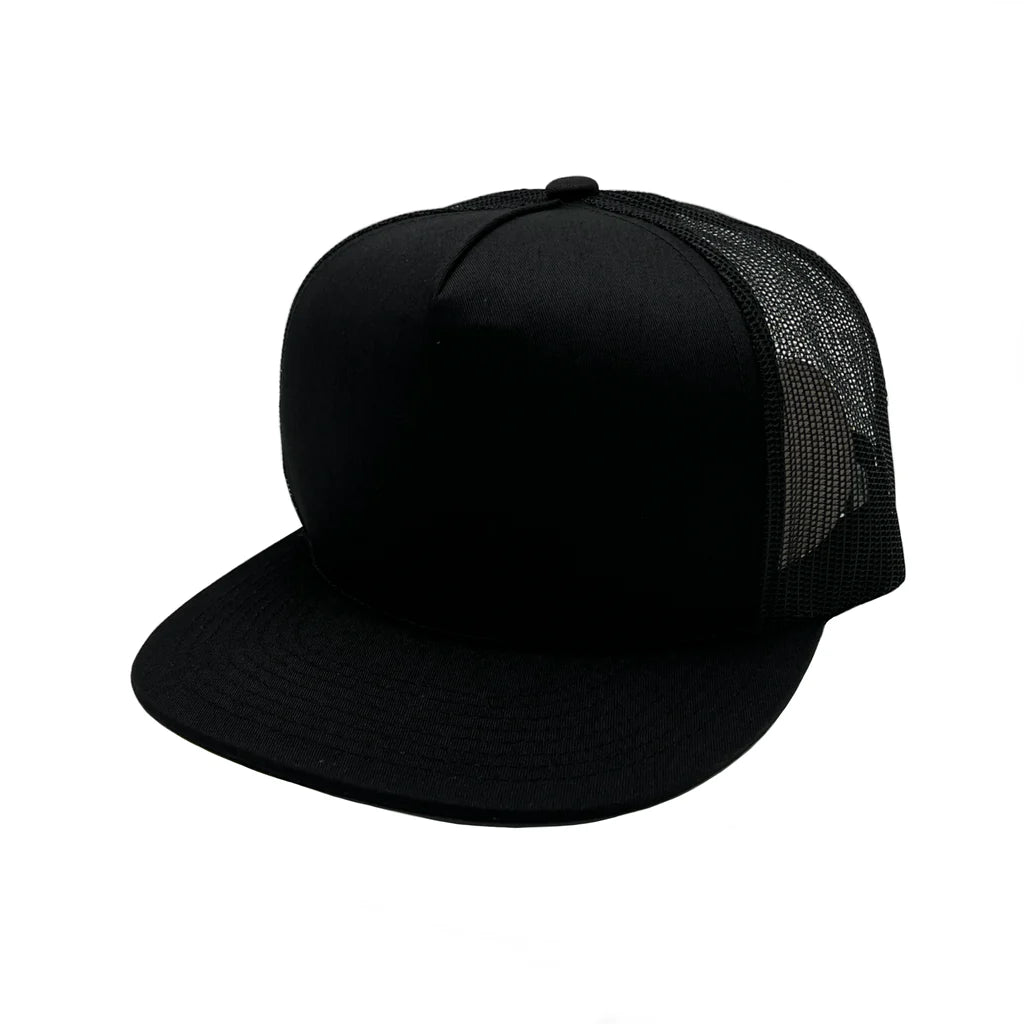 GNV-017M - 5 Panels Round Flat Bill Mesh Snapback Cap