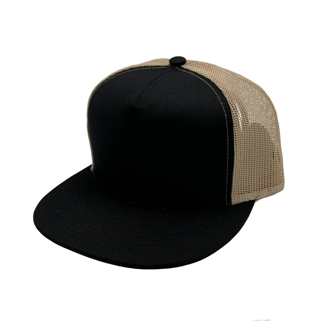 GNV-017M - 5 Panels Round Flat Bill Mesh Snapback Cap