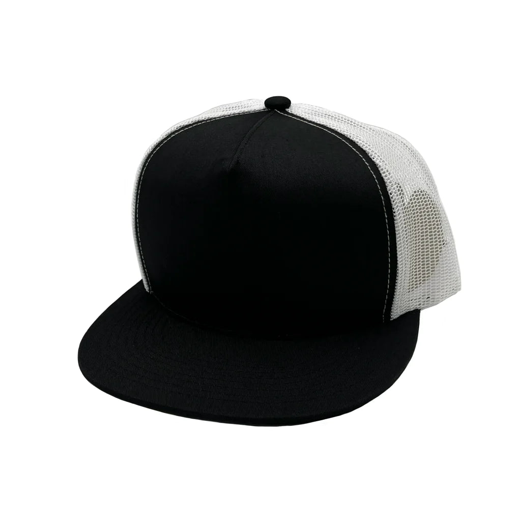 GNV-017M - 5 Panels Round Flat Bill Mesh Snapback Cap