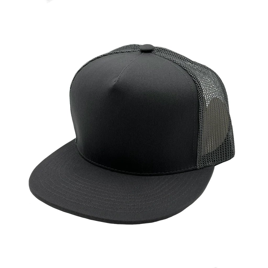 GNV-017M - 5 Panels Round Flat Bill Mesh Snapback Cap