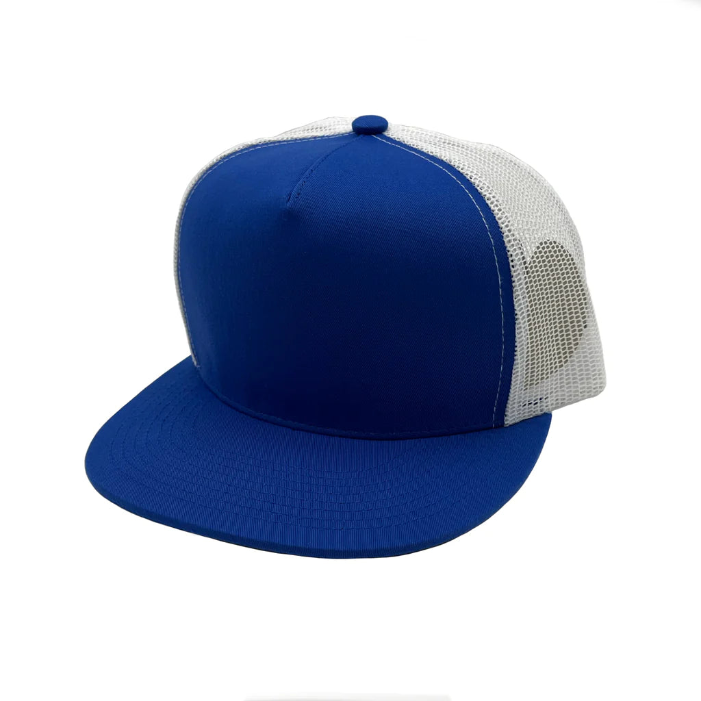 GNV-017M - 5 Panels Round Flat Bill Mesh Snapback Cap