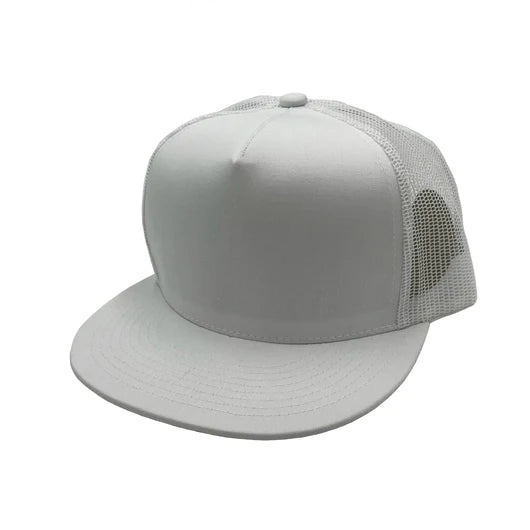 GNV-017M - 5 Panels Round Flat Bill Mesh Snapback Cap